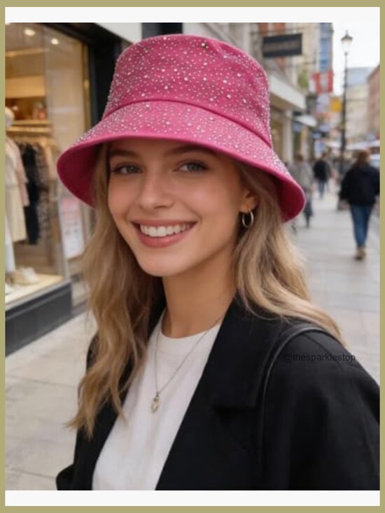 Sparkly Rhinestone Bucket Hat, Adjustable Sun Hat with UPF 20 main image 5
